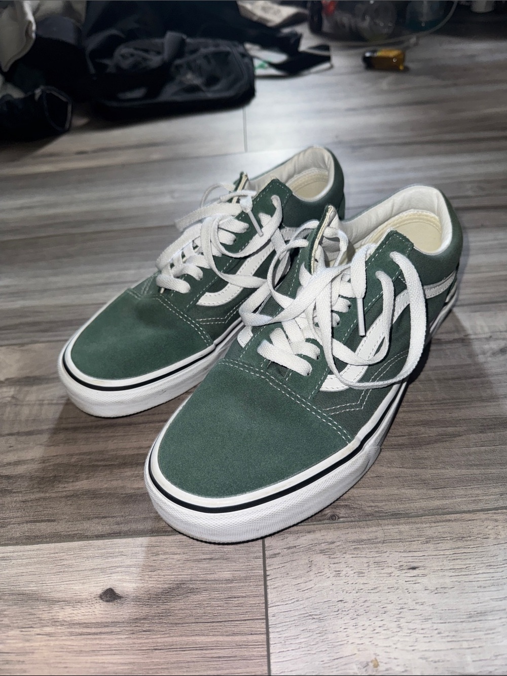 Vans Green and White Old Skool Low-Top Sneakers